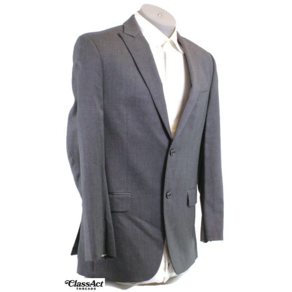 Alfani Suit Jacket Sport Coat Blazer Mens Gray Double Vented Wool 2 Btn 40R